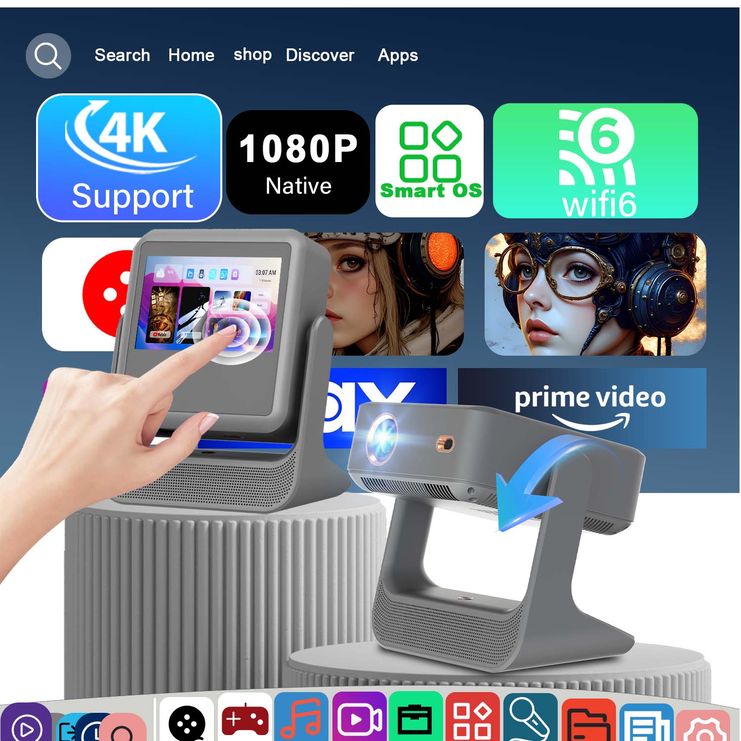Home Cinema Kids - Projecteur tactile intelligent 7 pouces 4K